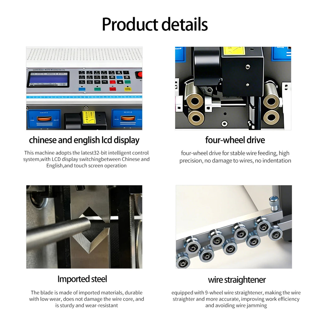 0.1-4mm² Computer Wire Stripping Machine Adjstable Cutting Length Cable Stripper LED Screen 110V 220V 32bit Smart Control System