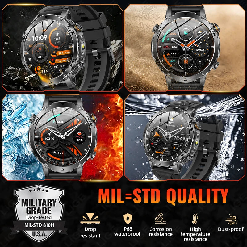 LIGE TANK Ultra Military Smart Watch 1400mAh Battery 10ATM Waterproof Heart Rate LED Flashlight Sports Bracelet Men Smartwatch