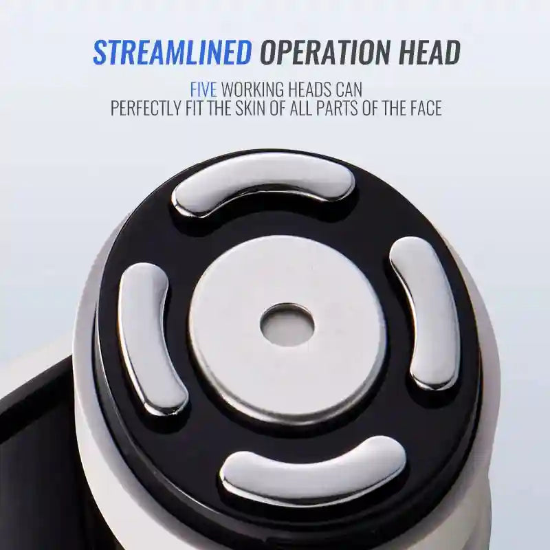 Mini HIFU RF facial device with 5-head metal probe for skin tightening, firming, and anti-wrinkle beauty treatments.
