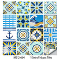 16pcs Portuguese Azulejo Tile Decals - Blue Yellow Floral Geometric Self-Adhesive Wall Stickers for Home Decor