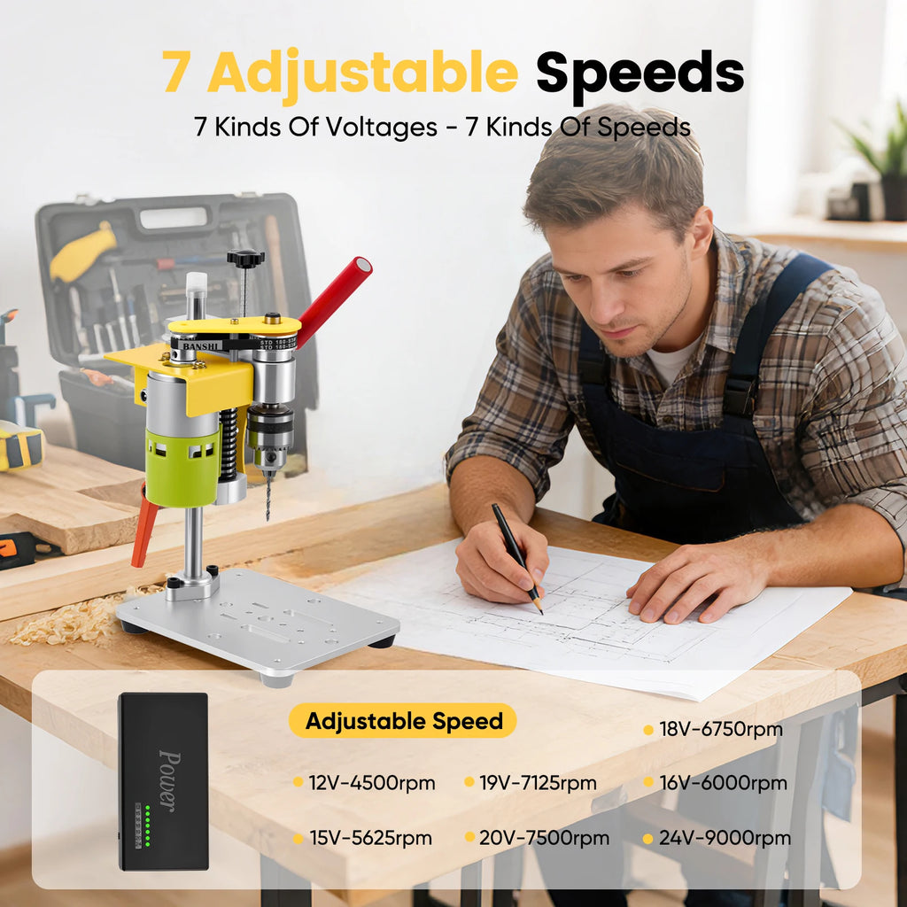 7 Speed Electric Mini Drill Press Precision Benchtop Drilling Machine CNC 795 Motor B10 Chuck Metal Wooden DIY Making Crafts Tool