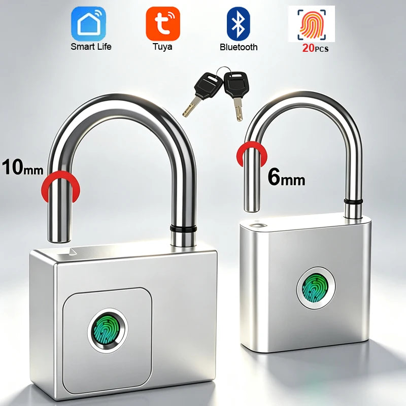 Tuya Fingerprint Padlock Bluetooth Smart Home Door Lock 20 Groups Fingerprint Safe Backup Key USB Charging For Home House Garage