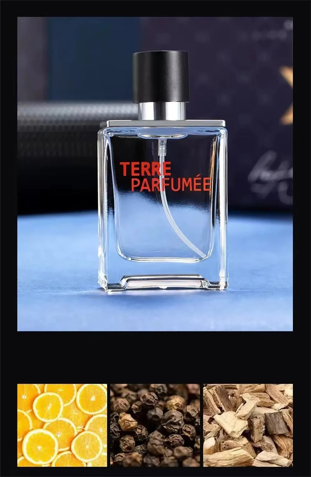 BOOS Terre Parfumée men's cologne set: clear square glass bottle, citrus, pepper, woody notes, long-lasting EDP gift.