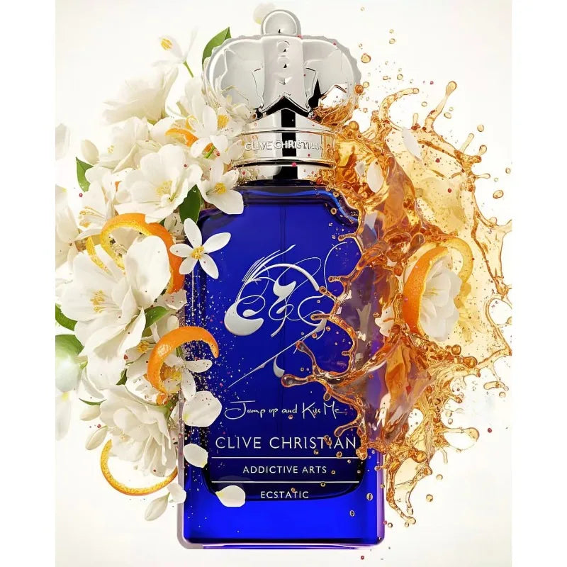 Clive Christian Jump Up and Kiss Me Ecstatic 50ml women's EDP, blue crown bottle, floral amber scent, jasmine & rose.