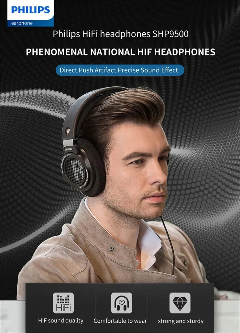 Philips SHP9500 HiFi Open-Back Wired Headphones by Tidesmit Tidesmit