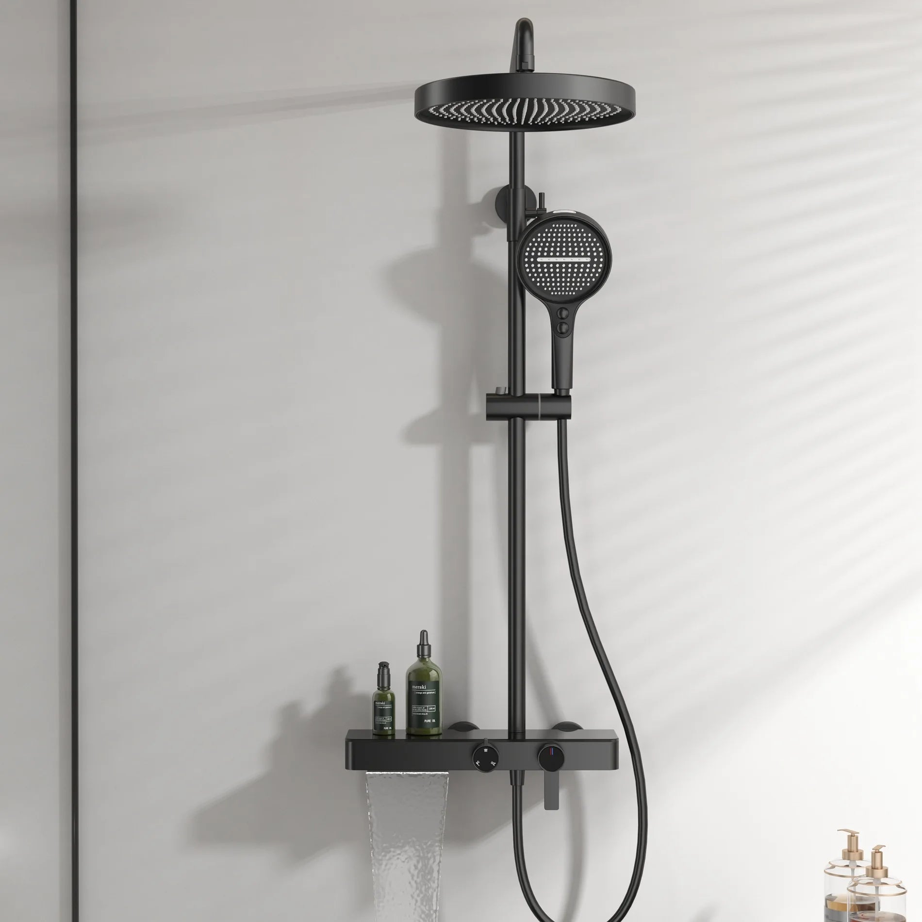 KEMAIDI Brushed Gold Shower System Set Wall Mounted Rain Shower Head with Handheld Shower Spray Brass Bathroom Shower Mixer