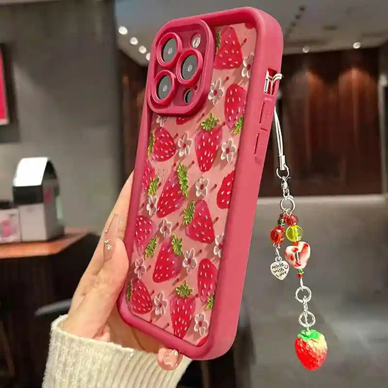 Strawberry Flower Phone Case with Pendant - Military-Grade Shock Protection Tidesmit