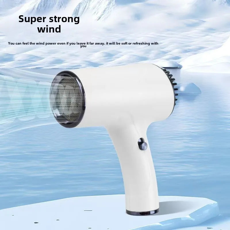 White wireless portable hair dryer with powerful airflow, compact design, and overheat protection for travel.