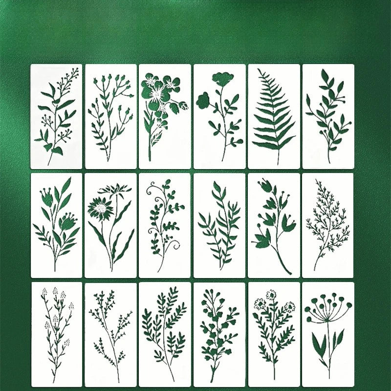 18Pcs/set DIY Flower Painting Stencils, Reusable Plastic Templates for Wood, Fabric, Paper Spray Paint & Graffiti Craft Supplies