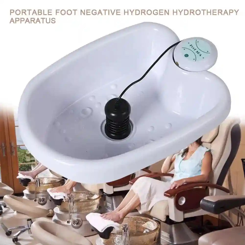 Portable ionic foot detox spa basin in white with black ionizer unit for home anti-stress hydrotherapy foot massage.