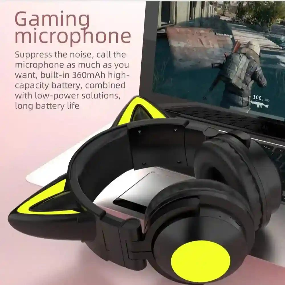 Wireless Cat Ear Headphones with RGB LED - Low Latency Audio Tidesmit
