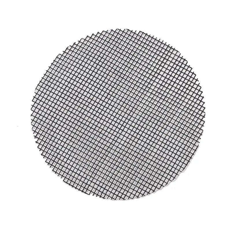 Stack of round mesh grid drainage screens in black