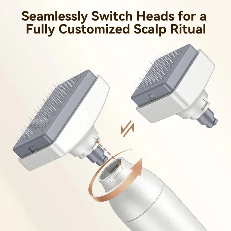 White double-headed adjustable microneedling pen for hair growth with interchangeable derma stamp heads.