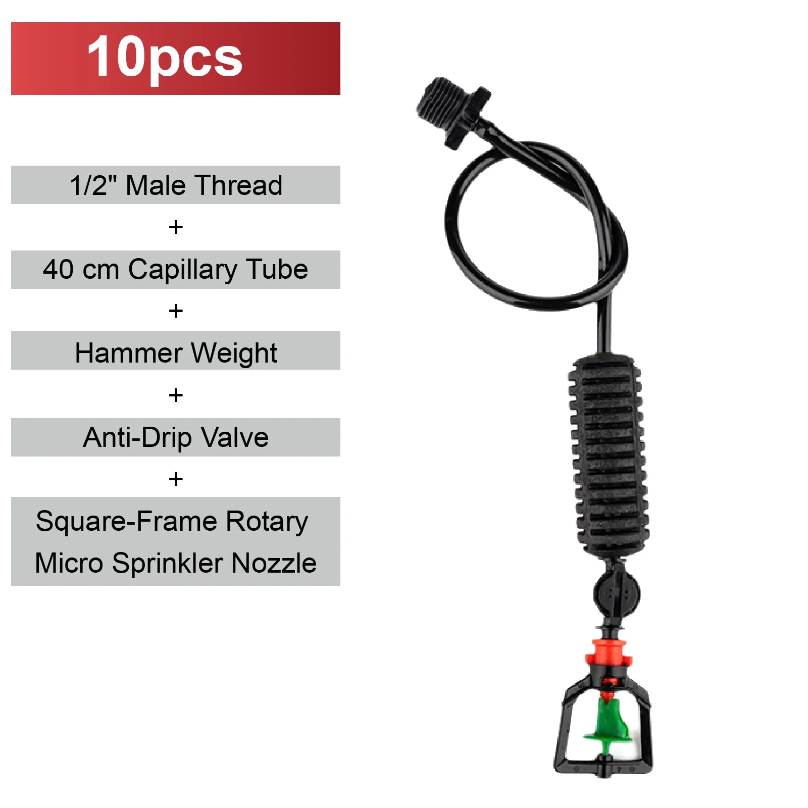 Black mist micro sprinkler nozzle kit with capillary tube and anti-drip valve, green base