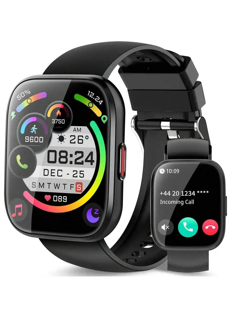Black smartwatch set: main watch face display plus smaller watch showing incoming call
