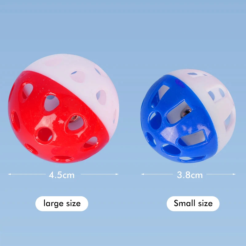 10pcs colorful hollow plastic parrot bell balls for parakeets and cockatiels to chew, play, and exercise in bird cages.