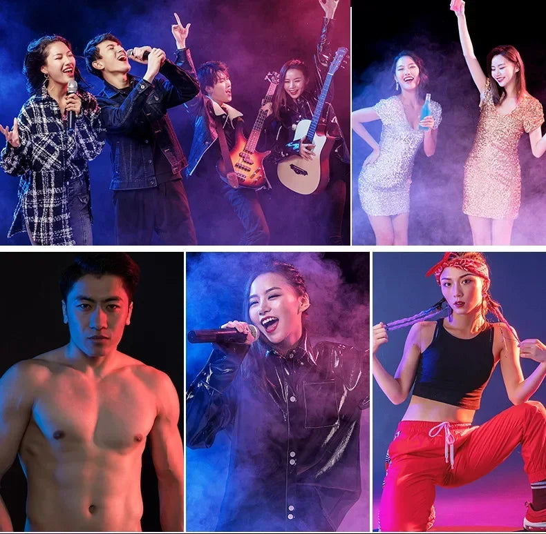 A collage of diverse people performing on stage, playing instruments, singing, and dancing in colorful stage lighting.
