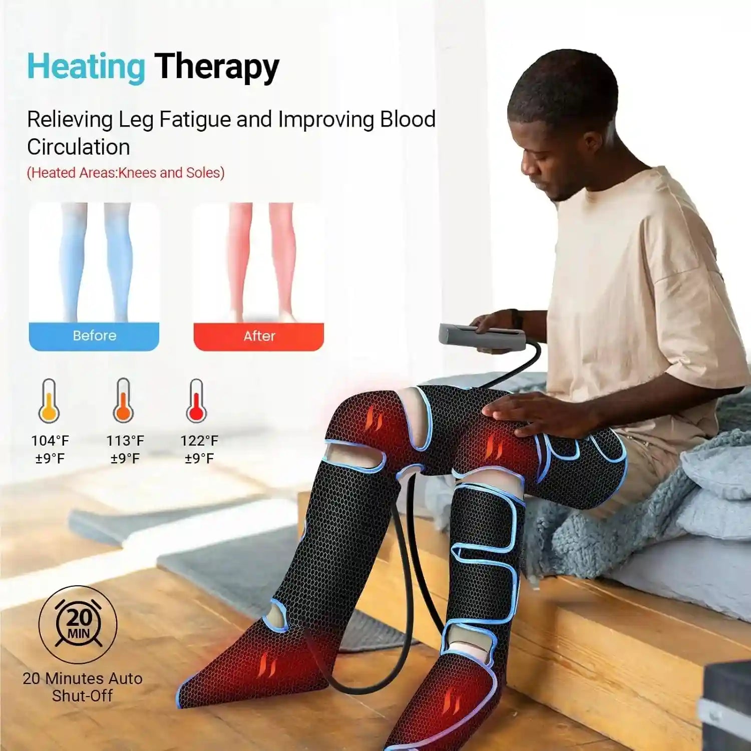 Leg Air Compression Massager With Heat - Portable Relaxation Therapy Relaxation Treatment Tidesmit