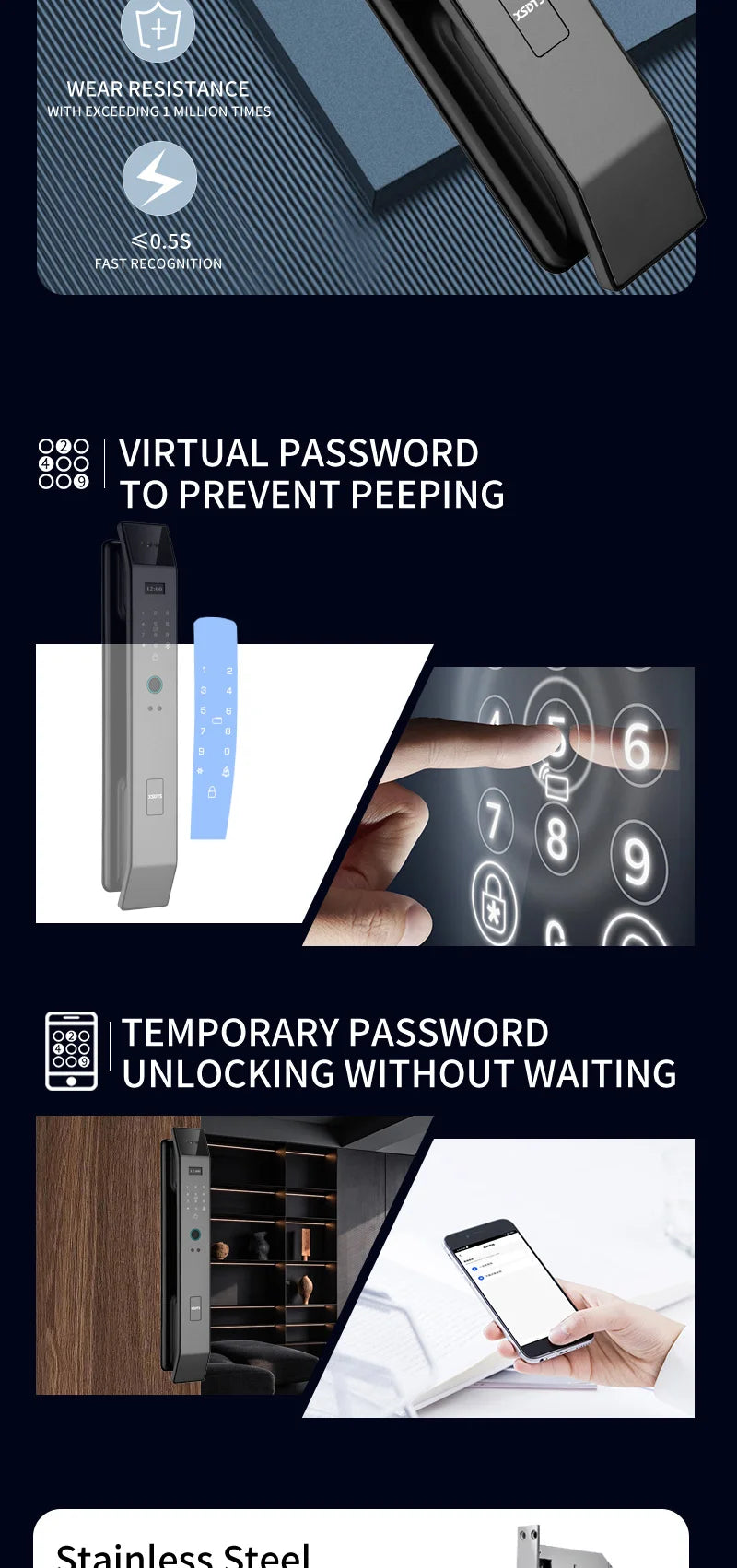 Tuya 3D Face Real-time Intercom Smart Door Lock Biometric Electronic Security Camera Intelligent Fingerprint Password Key Unlock