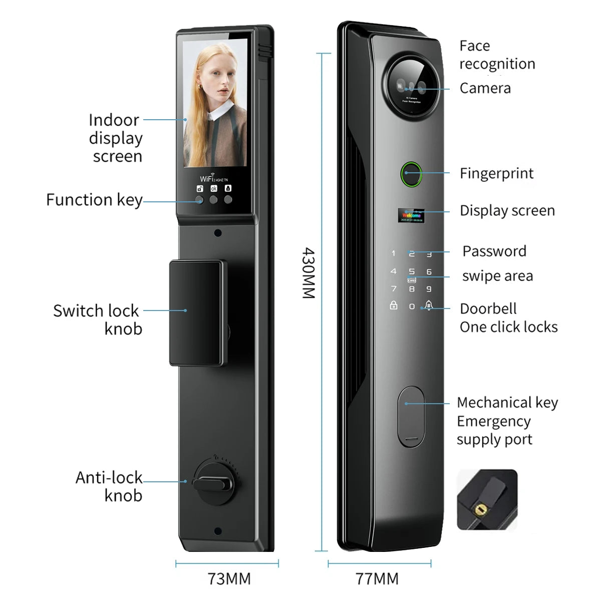 Electronic 3D Face Recognition Automatic Smart Door Lock Fingerprint Tuya Wifi Digital Door Lock With Camera Hot Selling