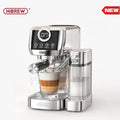 HiBREW silver stainless steel espresso and cappuccino machine with milk frother and digital touch display.