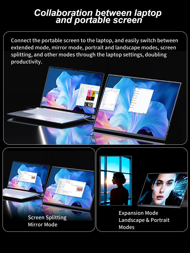 16" 2.5K 165hz 144hz Portable Monitor 1920*1200 16:10 100%sRGB 450Cd/m² Travel Gaming Display for Laptop Switch ps4 ps5 Xbox
