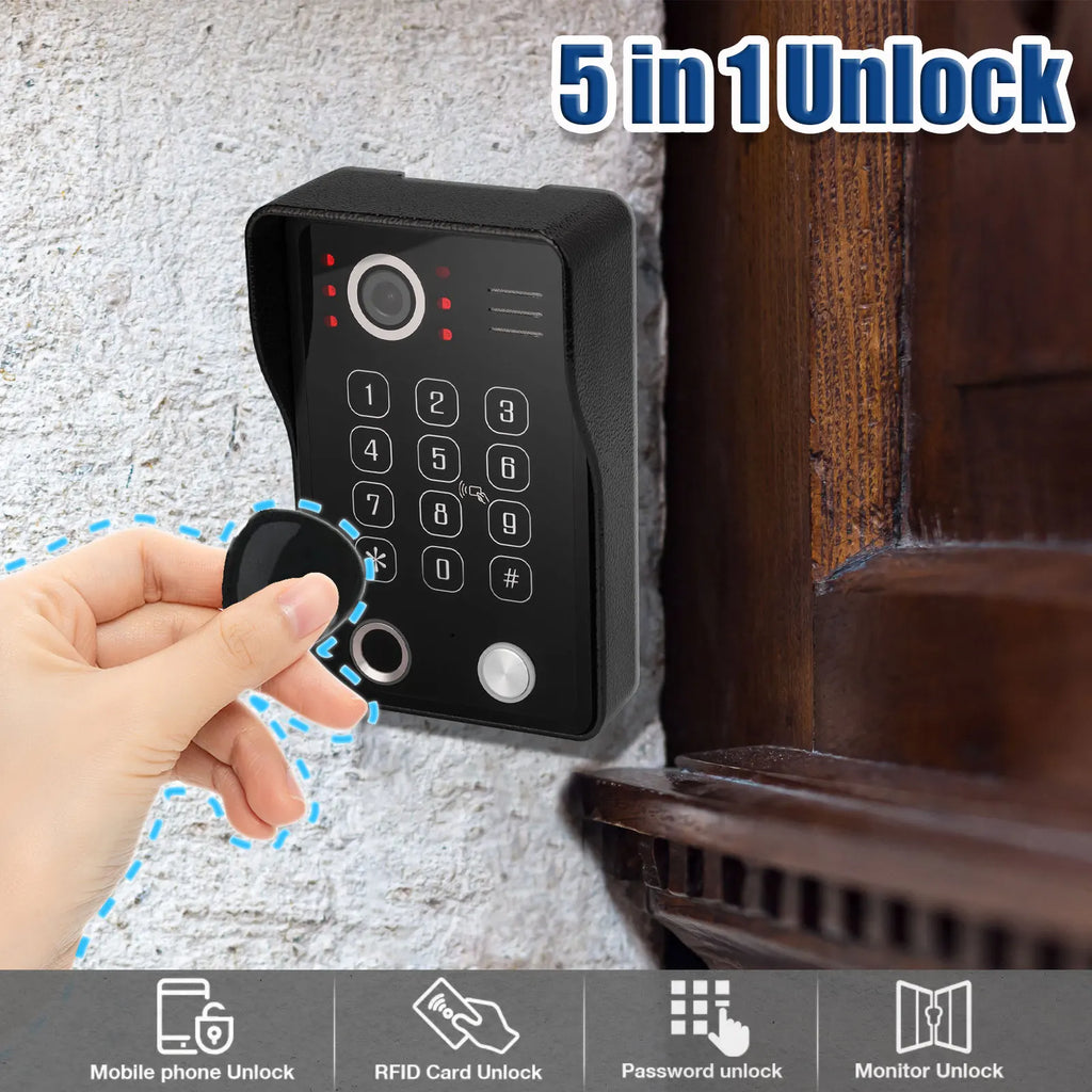 ANJIELO Fingerprint IC Card Password 3in1 Unlock Doorbell Video Intercom for Home 1080P 148° Wide View  4-wired System