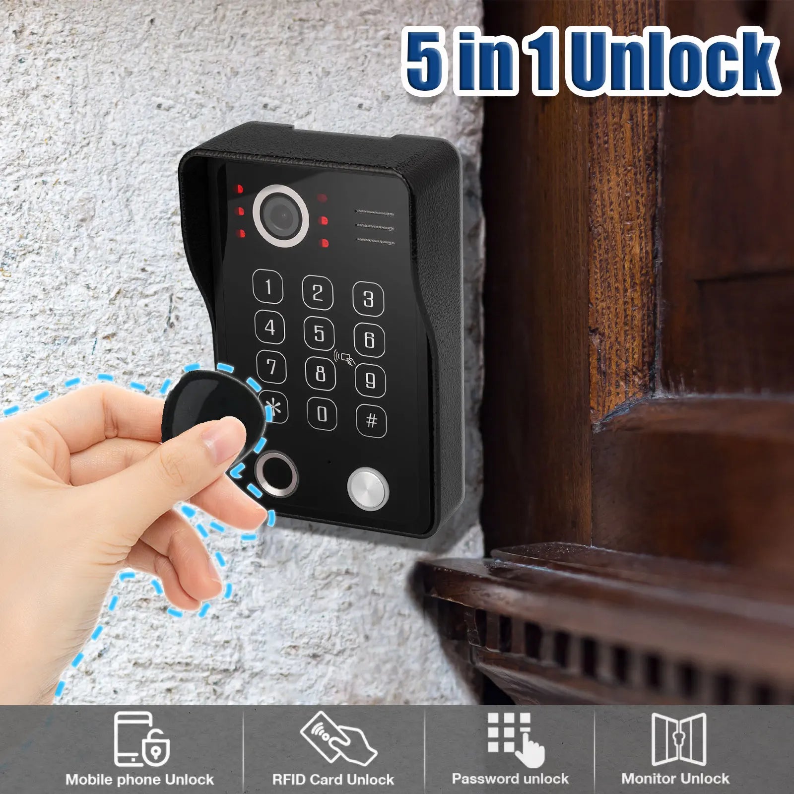 ANJIELO Fingerprint IC Card Password 3in1 Unlock Doorbell Video Intercom for Home 1080P 148° Wide View  4-wired System