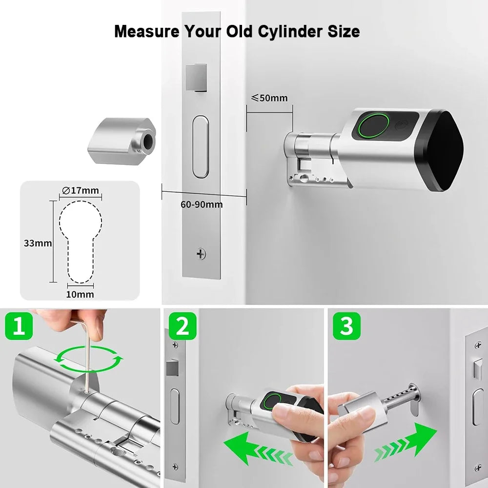 Fingerprint Smart Lock Code Cylinder with Bluetooth Tuya Smart Life App Remote Adjustalbe Cylinder Lock