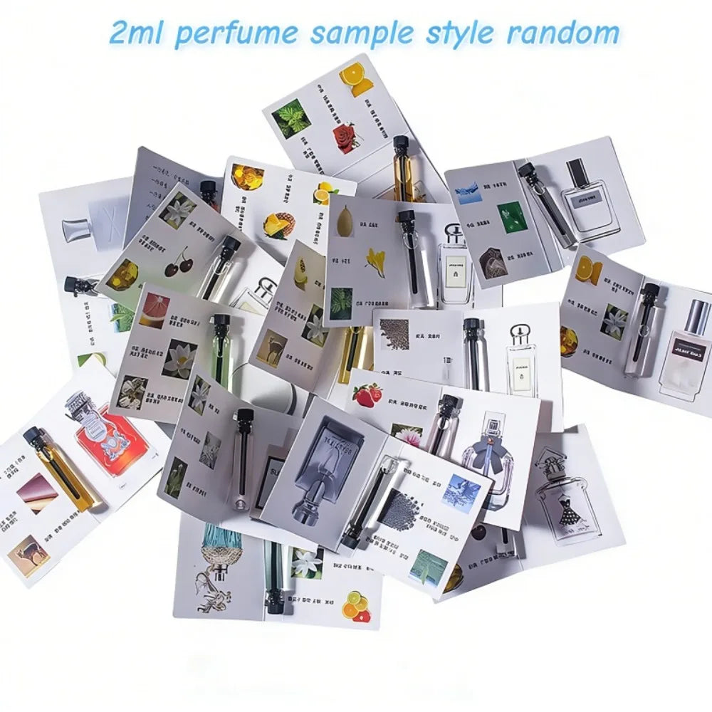 Assorted 2ml luxury perfume sample vials, unisex floral Arabic fragrance collection for men and women.