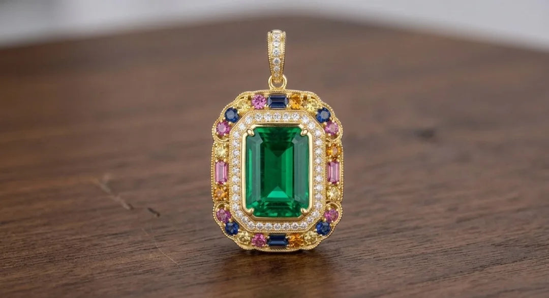 Italian Style Orthodox Emerald Cut 925 Sterling Silver Engagement Gift Luxury Party Wear 18K Gold Plated Pendant Necklace