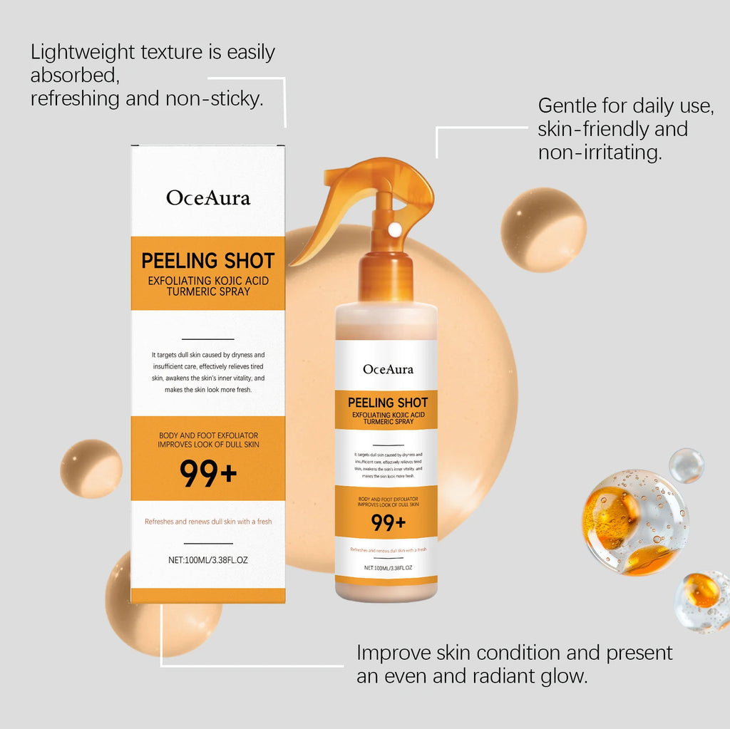 Kojic Acid Turmeric Spray Body Exfoliating Dead Skin Remover Smoothing Brightening Dullness Hydrating Gentle Peel Refreshing