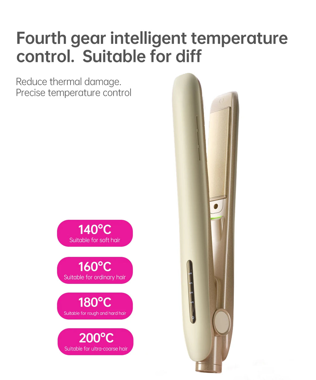 Gold 2-in-1 hair straightener and curler with 4-level smart temperature control for professional styling.
