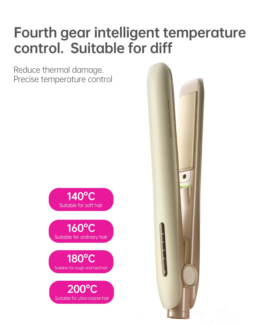 Gold 2-in-1 hair straightener and curler with 4-level smart temperature control for professional styling.