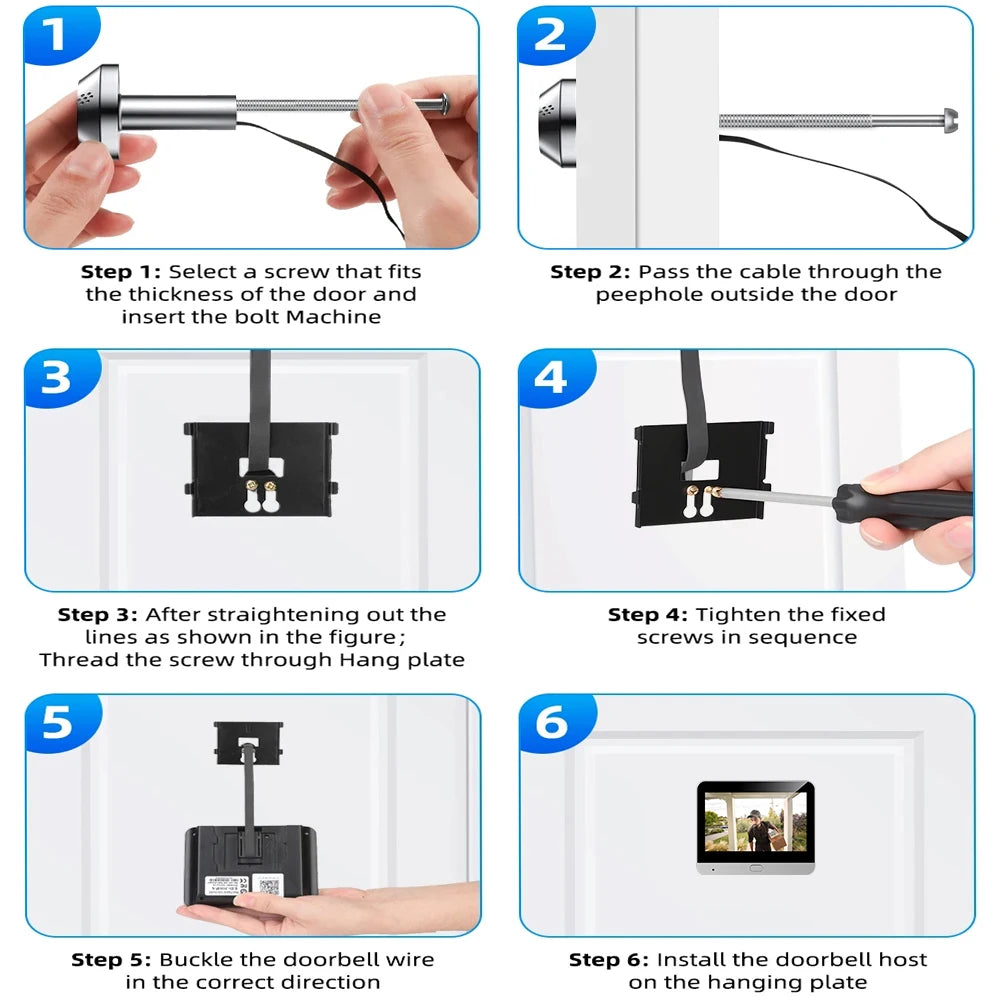 Two Way Talk Security Tuya Smart 2.4G Wifi Peepholes Door Intercom 140° Wide Angle Battery Powered 3MP Video Door  Camera