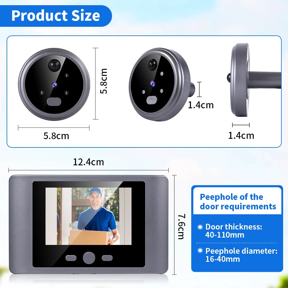 Wireless Home Security Peephole Video Doorbell 720P Digital Door Eye Camera Battery PIR Support Video & Photo Record