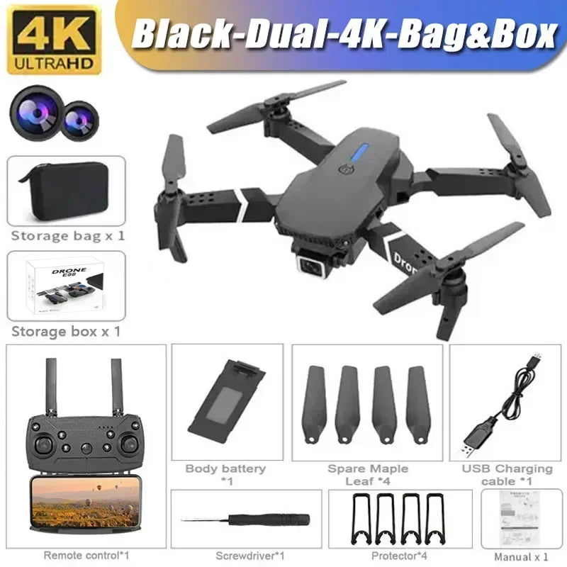 4K Camera Drone: Foldable Dual Lens WiFi RC Quadcopter for Beginners B-Dual-4K-Bag-Box Tidesmit