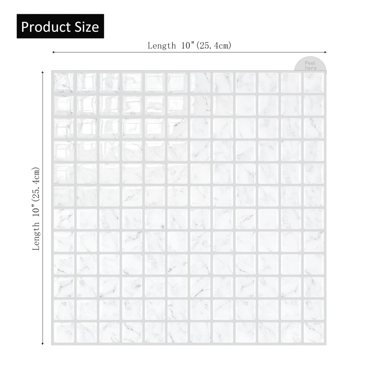 Product size diagram for brick wall vinyl sticker sheet: 10 in (25.4 cm) length