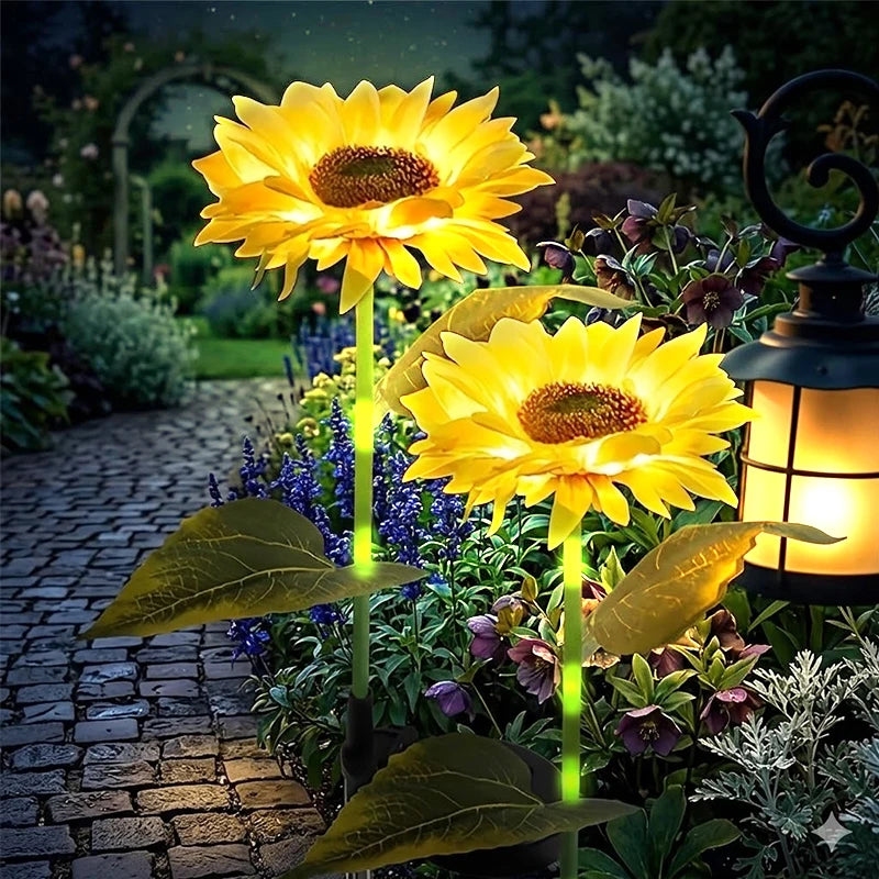 2/4 PCS Solar Powered Sunflower Light 3 Head Outdoor Waterproof LED Ground Insert Lawn Lamp For Garden Lawn Courtyard Decoration