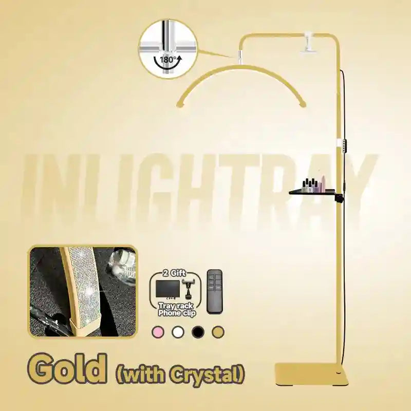 Half Moon Floor Lamp for Eyelash Extensions - Adjustable LED Salon Light Gold Crystal China Mainland Tidesmit