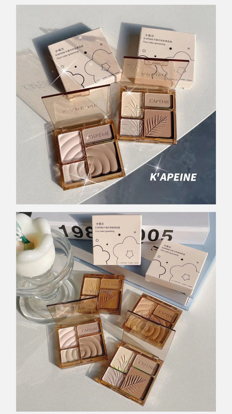 Tidesmit 4-color matte highlighter and bronzer contour palette for 3D facial sculpting and shimmering eye makeup