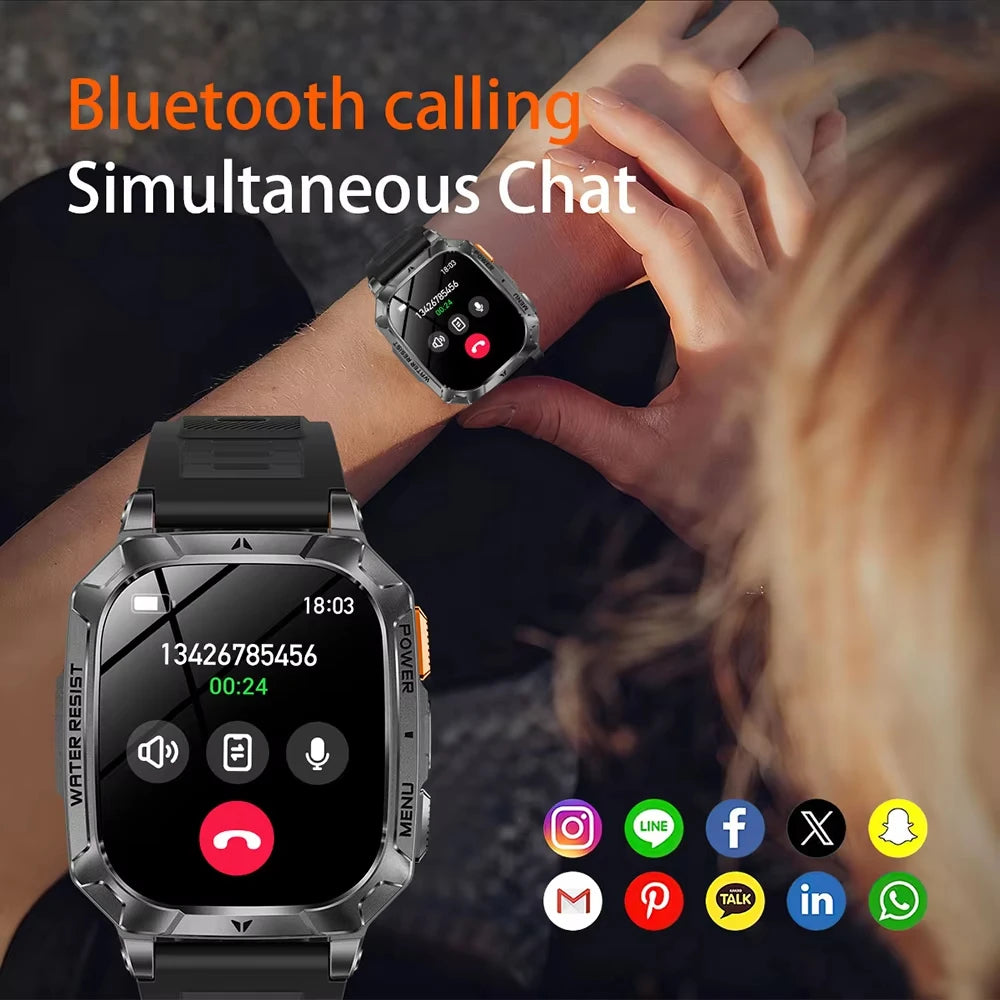 2026 New Hot flashlight Men Smartwatch Compass 1400 mAh BT call GPS fitness IP68 Waterproof Fashion Smartwatch For holiday Gifts