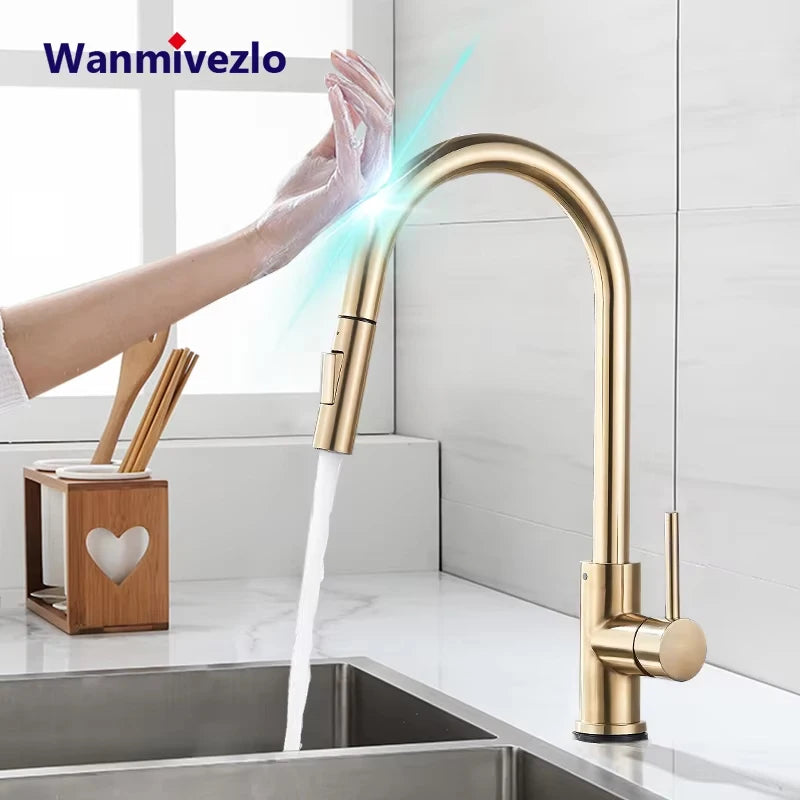 Pull Out Touch Sensor Kitchen Faucet 360 Rotation Kitchen Faucet Sensor Tap Faucet Single Handle Mixer Tap
