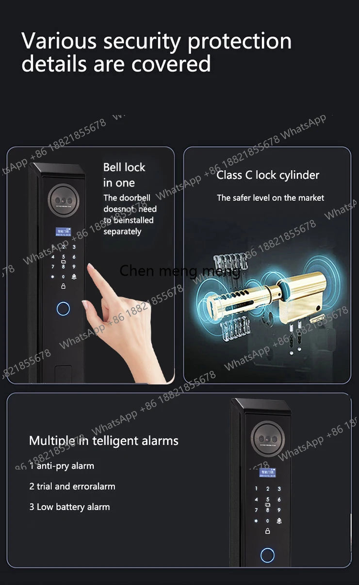 Smart lock with Camera 3D Facial Recognition Electronic Door Lock with Visual Doorbell for Video Surveillance