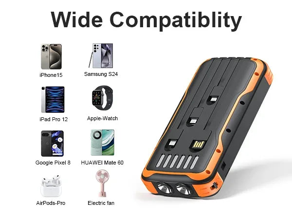 40000mAh Solar Power Bank with 4 Built-in Cables - PD 20W Fast Charger Tidesmit