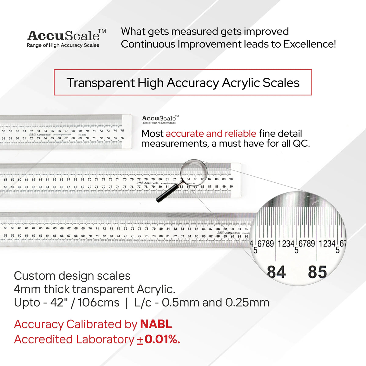 Transparent acrylic measuring scale sticker with clear rectangular ruler and inch markings