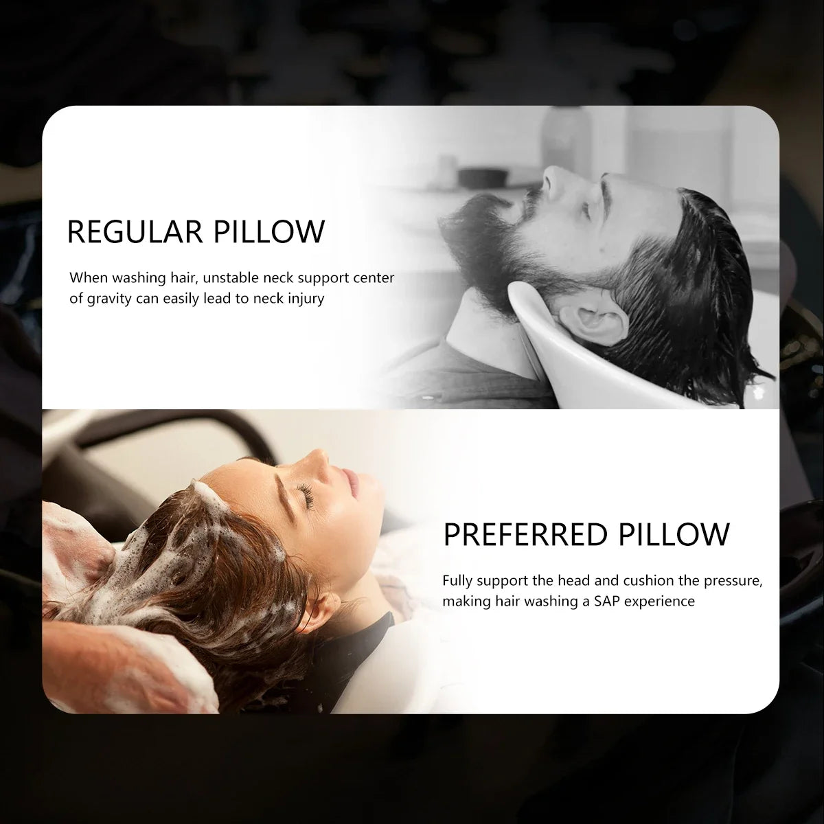 Silicone Shampoo Bowl Neck Rest Pillow - Ergonomic Salon Cushion Black Massage Chairs Tidesmit