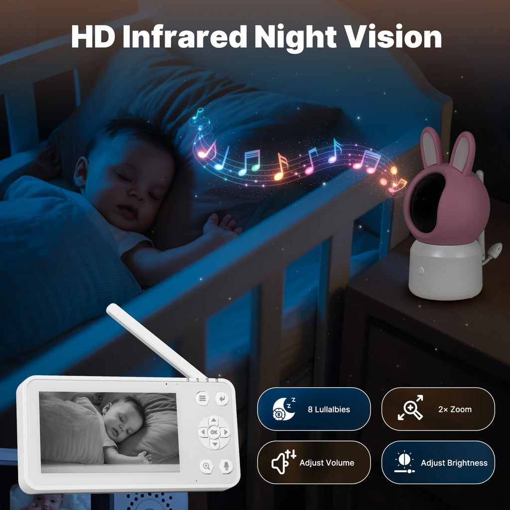 MOES Tuya WiFi Smart Baby Monitor Security Camera 4.5 Inch LCD Screen PTZ Zoom Video Surveillance Temperature Sensor