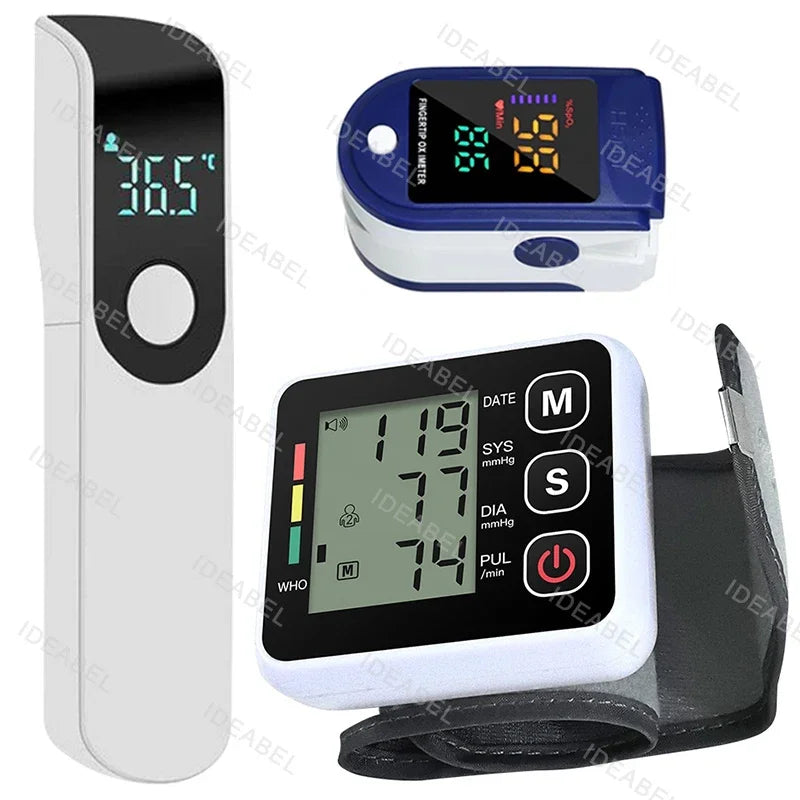 Digital Blood Pressure Monitor Wrist Tensiometer Electronic Sphygmomanometer Tonometer with LCD Forehead Digital Thermometer