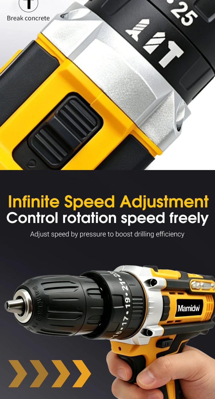 25+3 Torque Impact Drill Electric Screwdriver Cordless Electric Hammer Drill Driver 2 Gear Speed Lithium-Ion Battery Power Tool